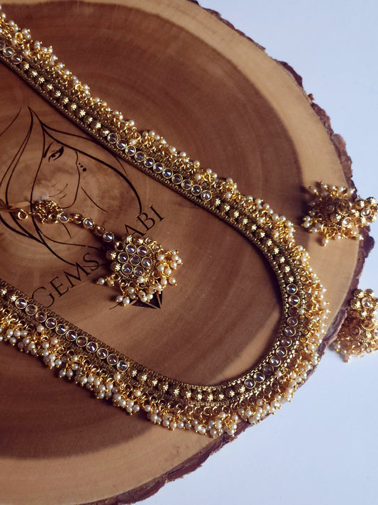 Antique Gold Statement Haram with cluster pearl