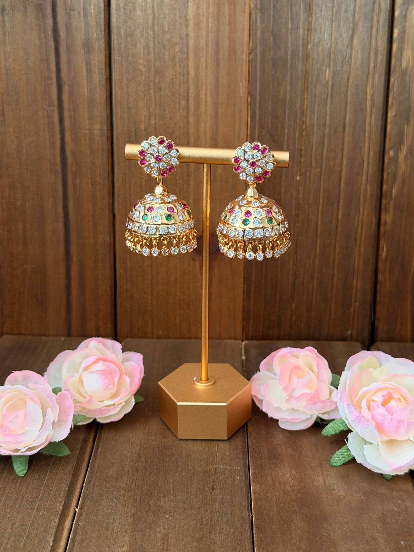 Large Magenta and Green Impoun Jhumkis