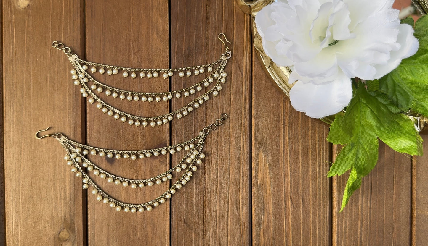 3 Layer Hanging Pearl Ear Chain