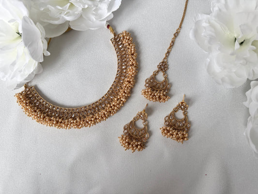 Polki Cluster Pearl Necklace Set