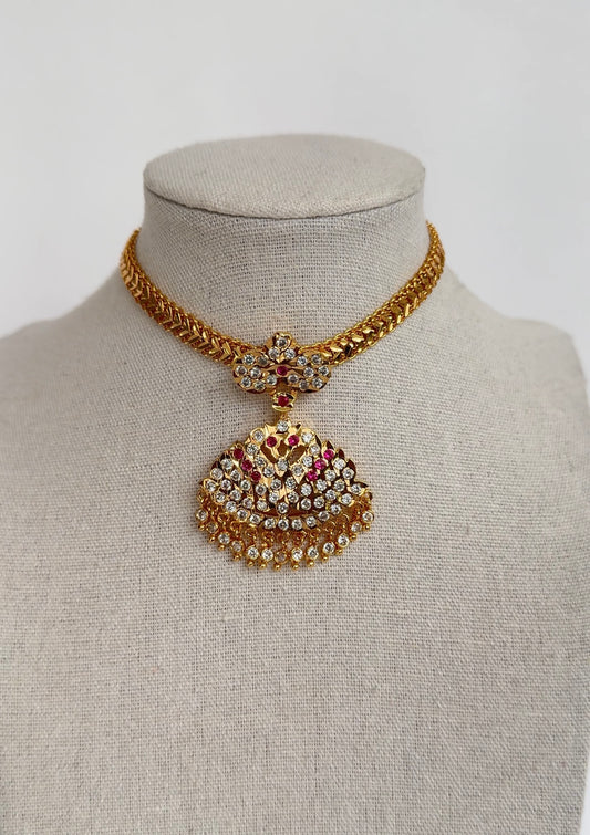 Magenta and White Stone Necklace