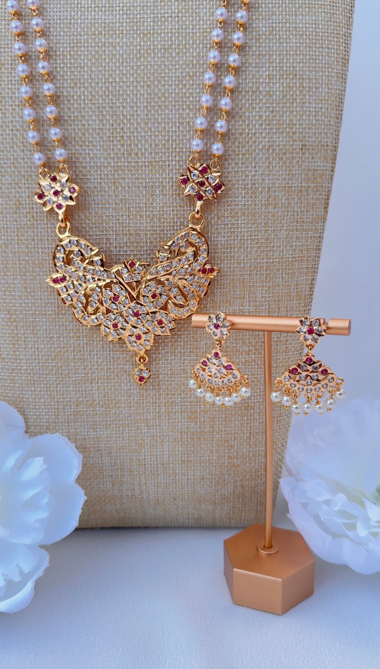 Large Magenta Pathakam Necklace Set
