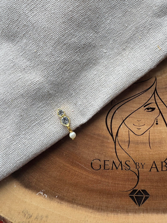 Two Stone Nose Pin with Hanging Pearl