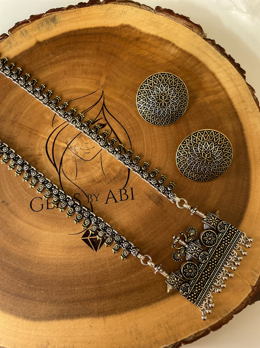 Oxidized Silver/Gold Necklace Set