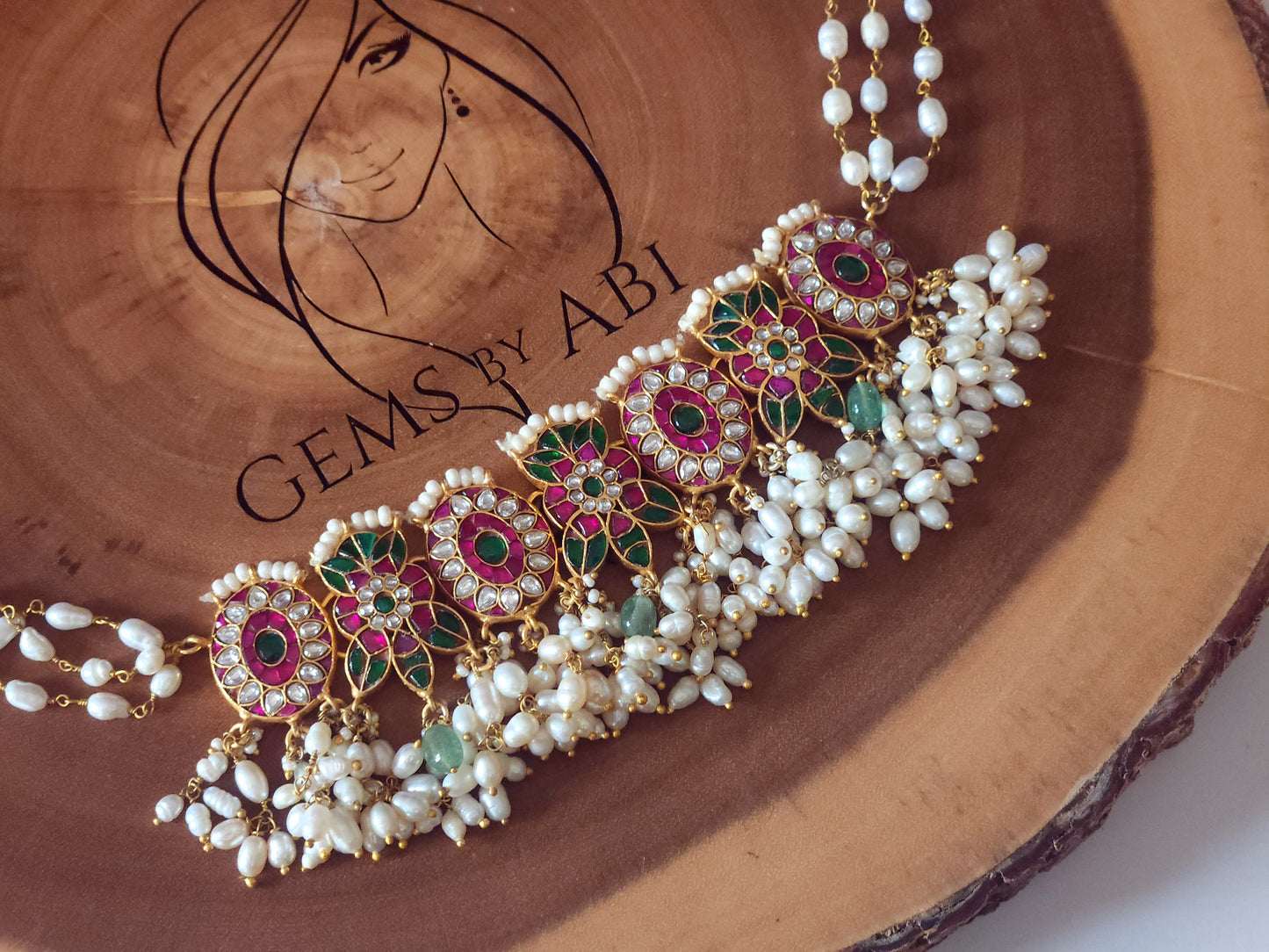 Jadau choker with rice pearls