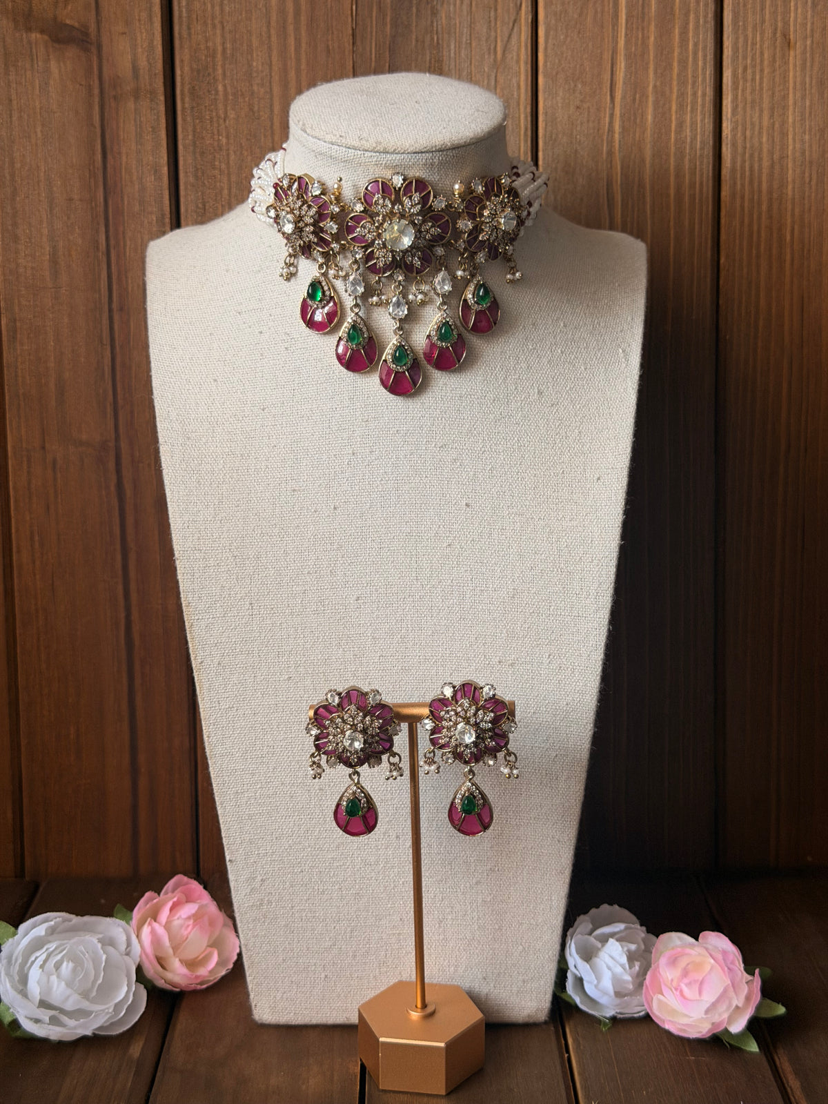 Uncut Polki Flower Set