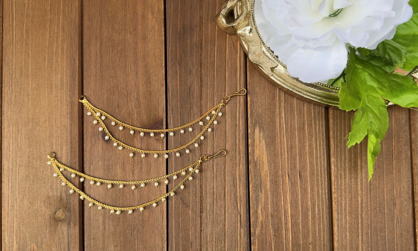 2 Layer Hanging Pearl Ear Chain