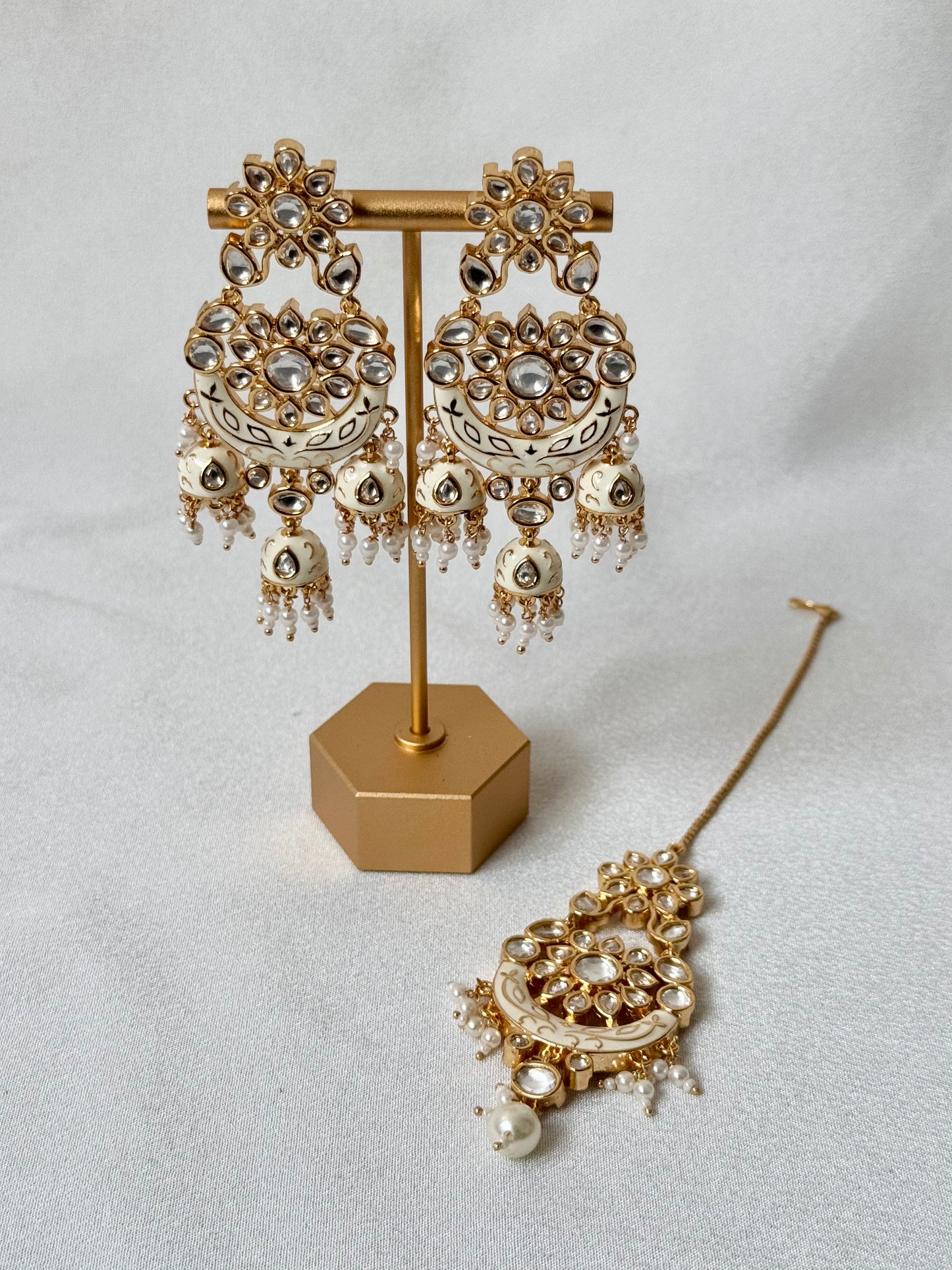 Enamel Chandhbali Earrings with Tikka