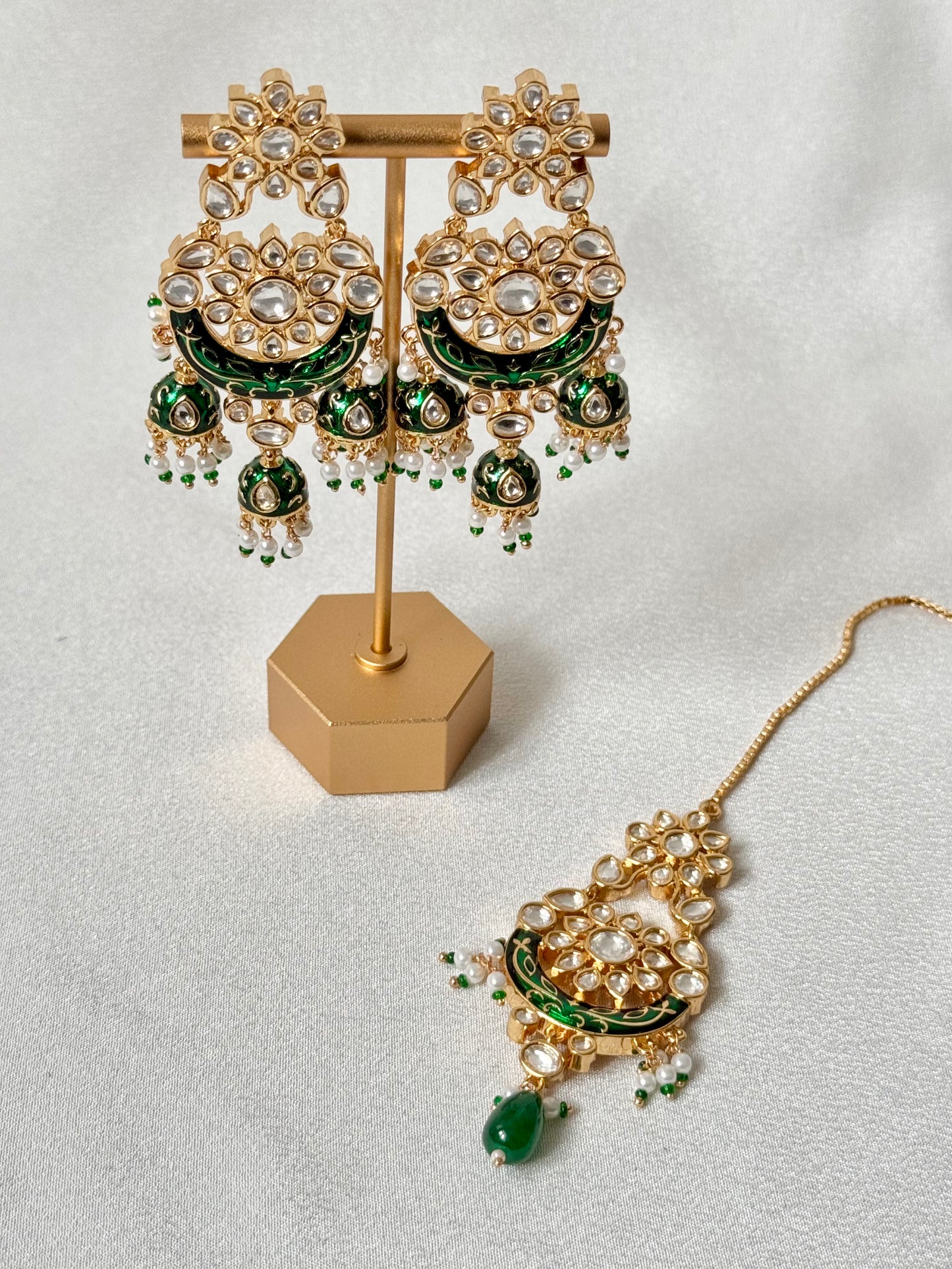 Enamel Chandhbali Earrings with Tikka