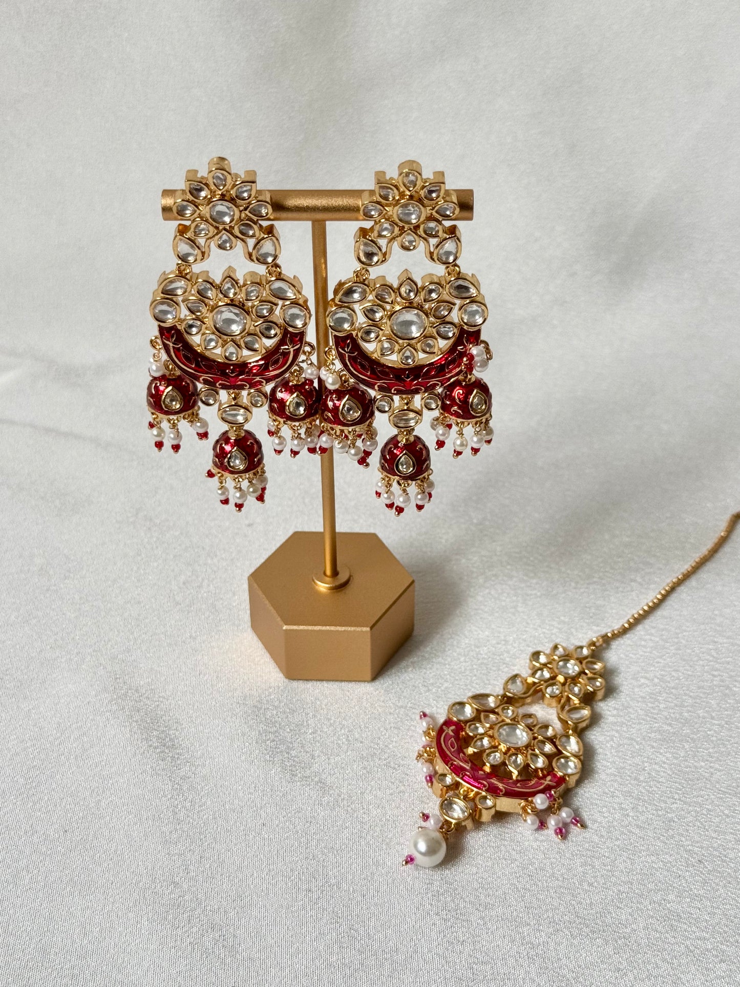 Enamel Chandhbali Earrings with Tikka