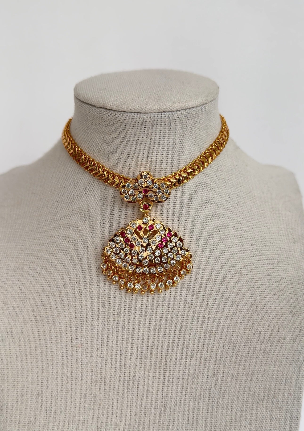 Magenta and White Stone Necklace