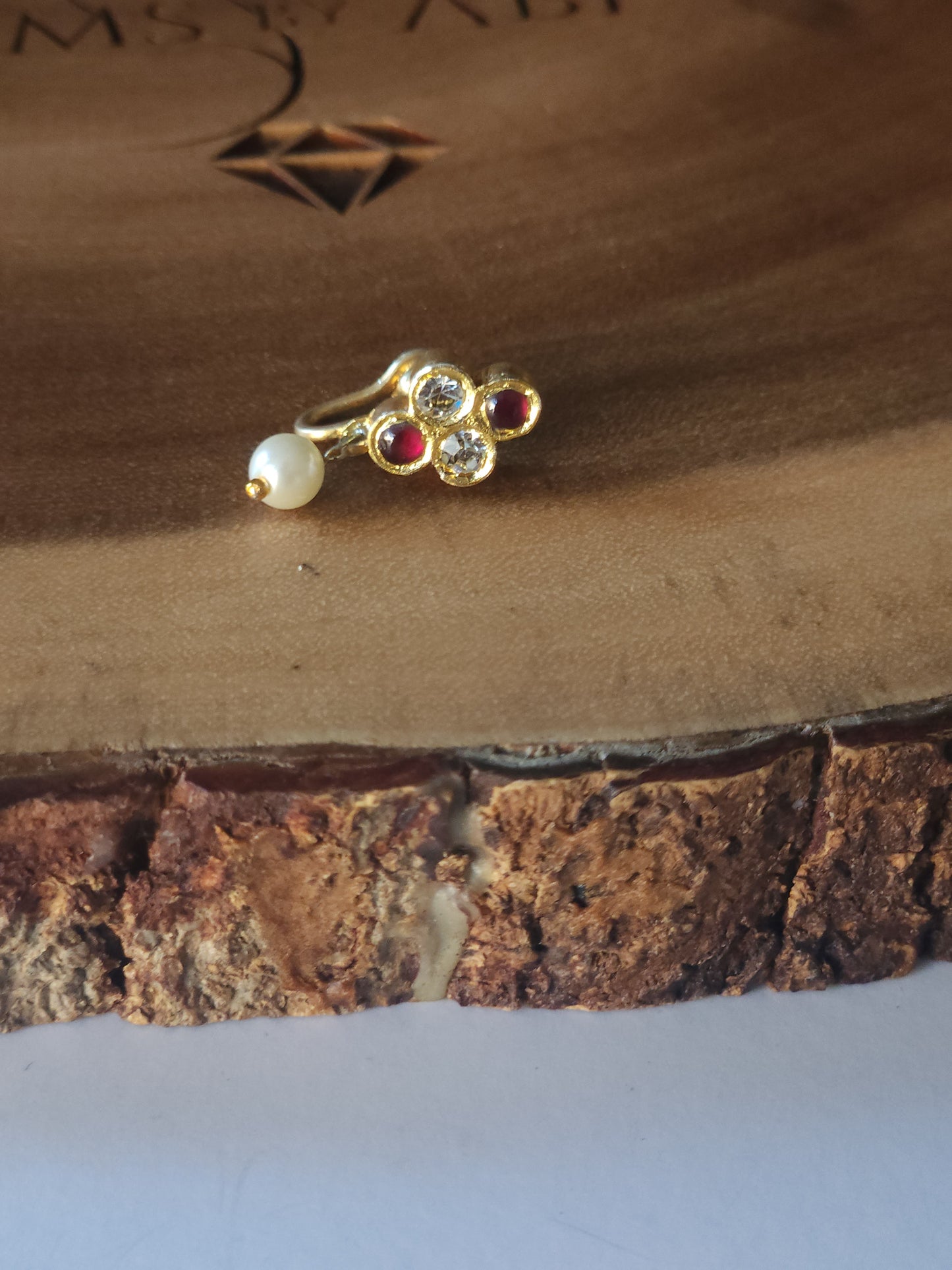 Four stone araku with hanging pearl nose ring