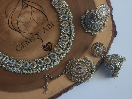 Polki necklace set with oversized Jumka